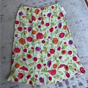 Y2K Green Midi Skirt with Multi Color Flowers Talbots